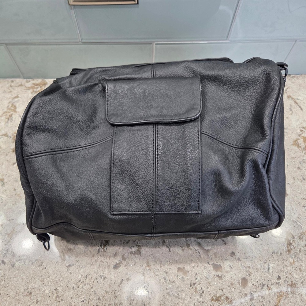 NEW Black Leather Motorcycle Saddle Bag Travel‎ Weekend Overnight Pockets